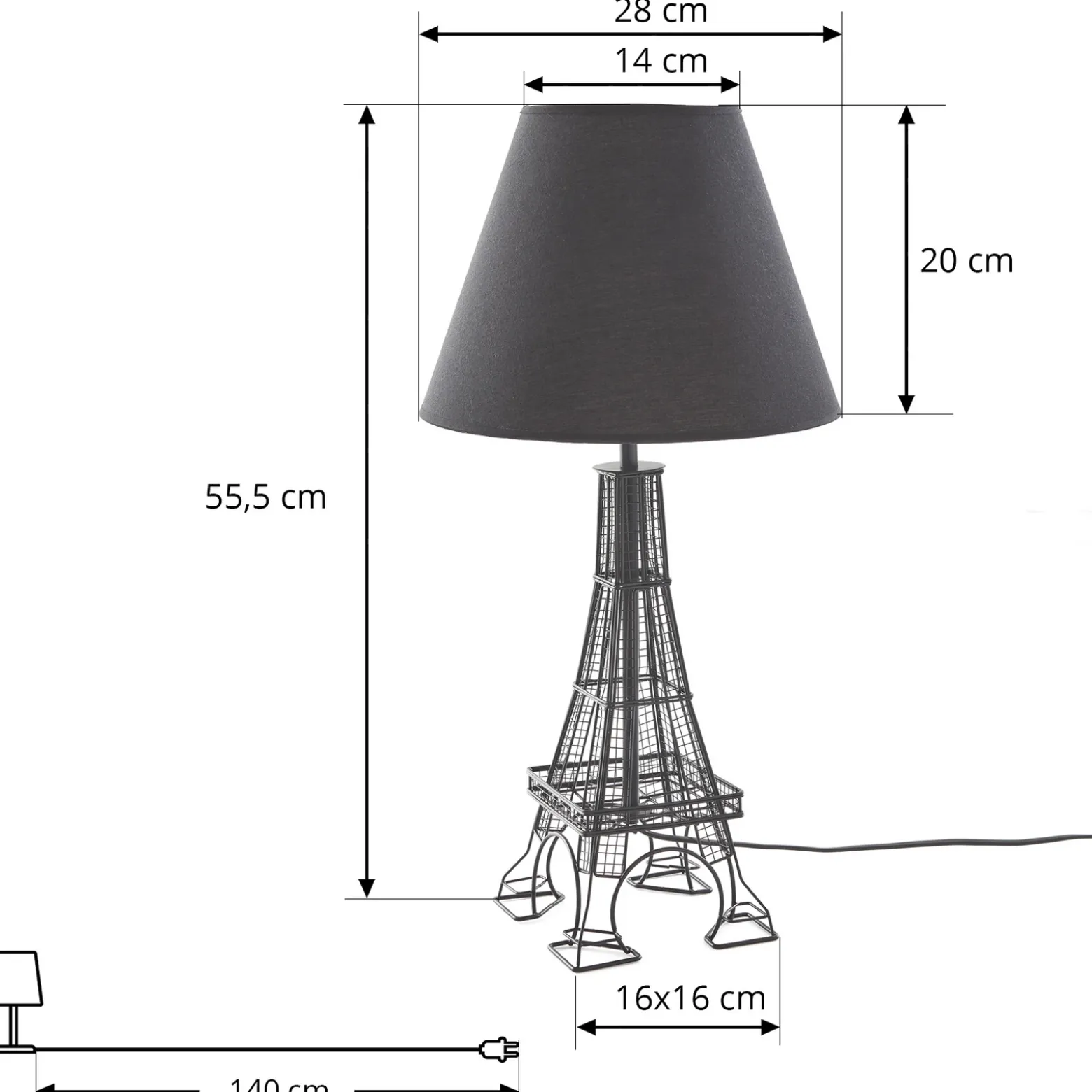 Lámpara de mesa Lindby Croia, negra, metal, Ø 28 cm, E27