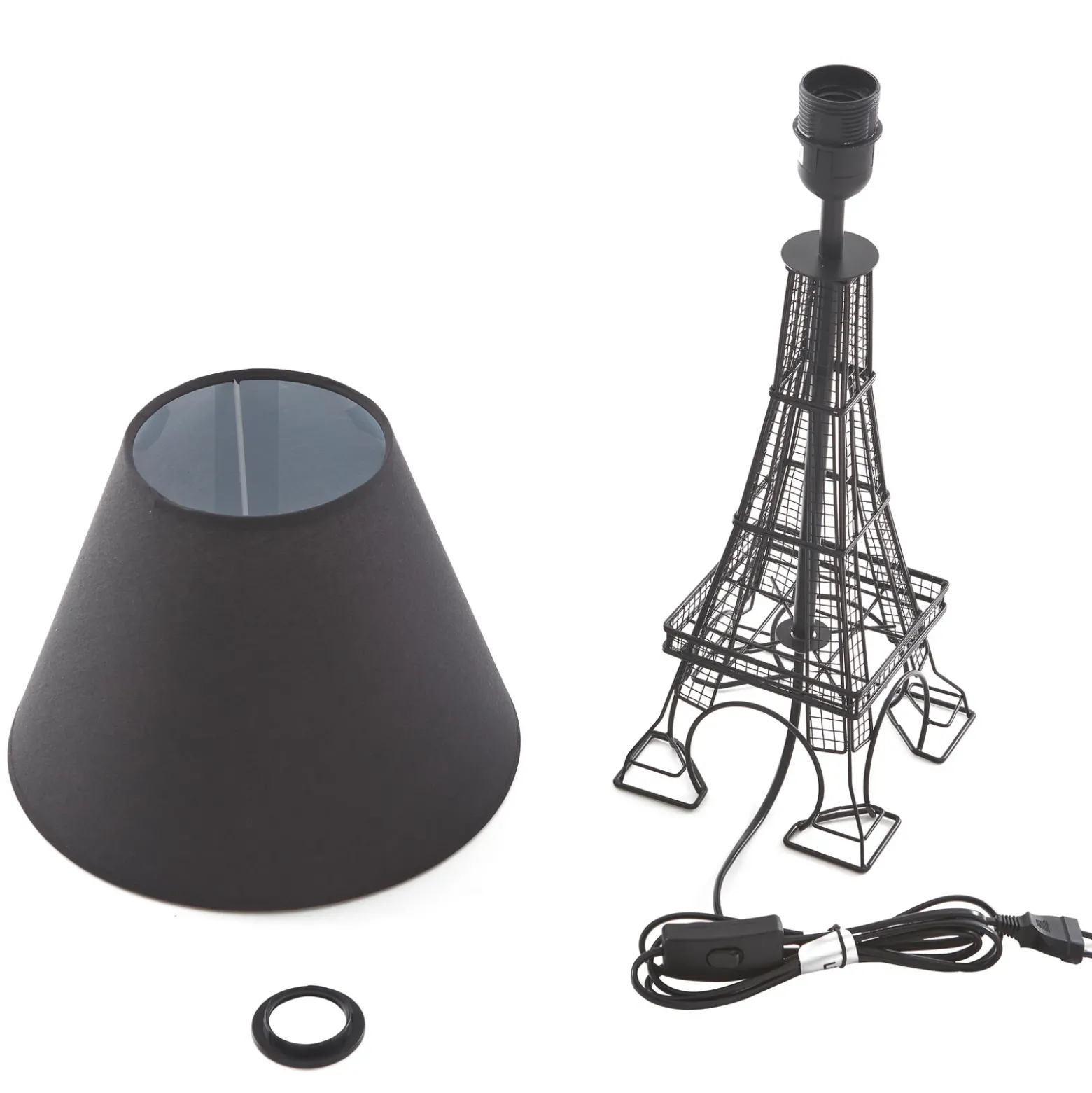 Lámpara de mesa Lindby Croia, negra, metal, Ø 28 cm, E27