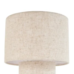 Lámpara de mesa Lindby Elfie, Ø 23 cm, beige, lino, E27