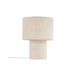 Lámpara de mesa Lindby Elfie, Ø 23 cm, beige, lino, E27