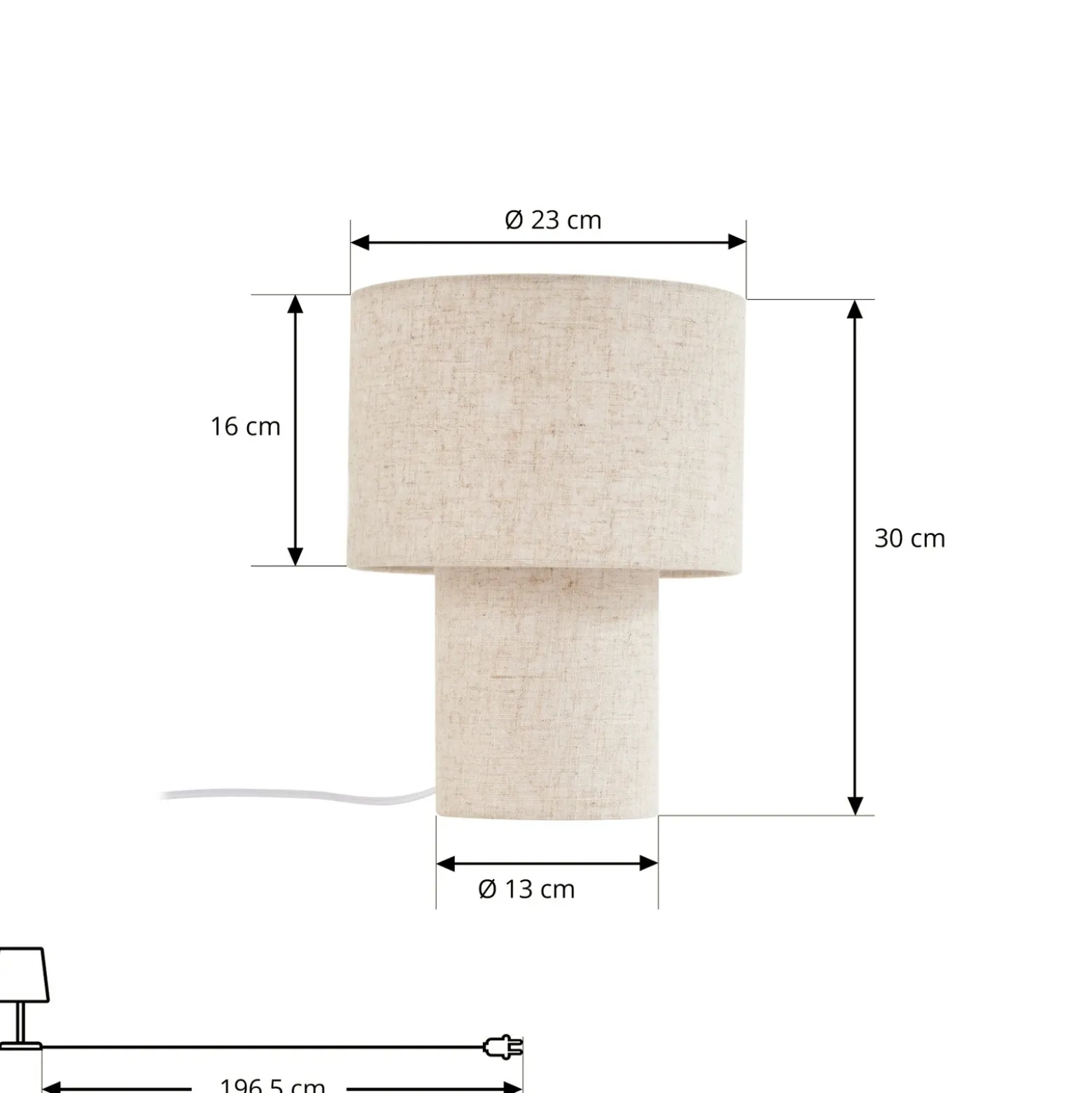 Lámpara de mesa Lindby Elfie, Ø 23 cm, beige, lino, E27