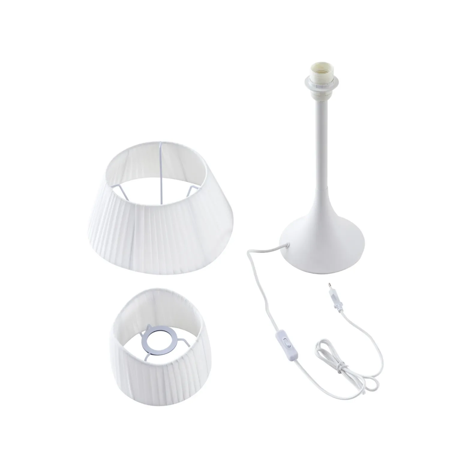 Lámpara de mesa Lindby Eryndor, blanca, textil, Ø 30 cm, E27