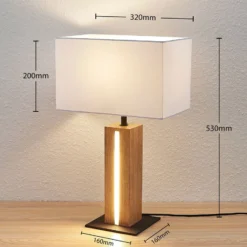 Lámpara de mesa Lindby Garry, 2 luces, blanca, madera, 53 cm, E27