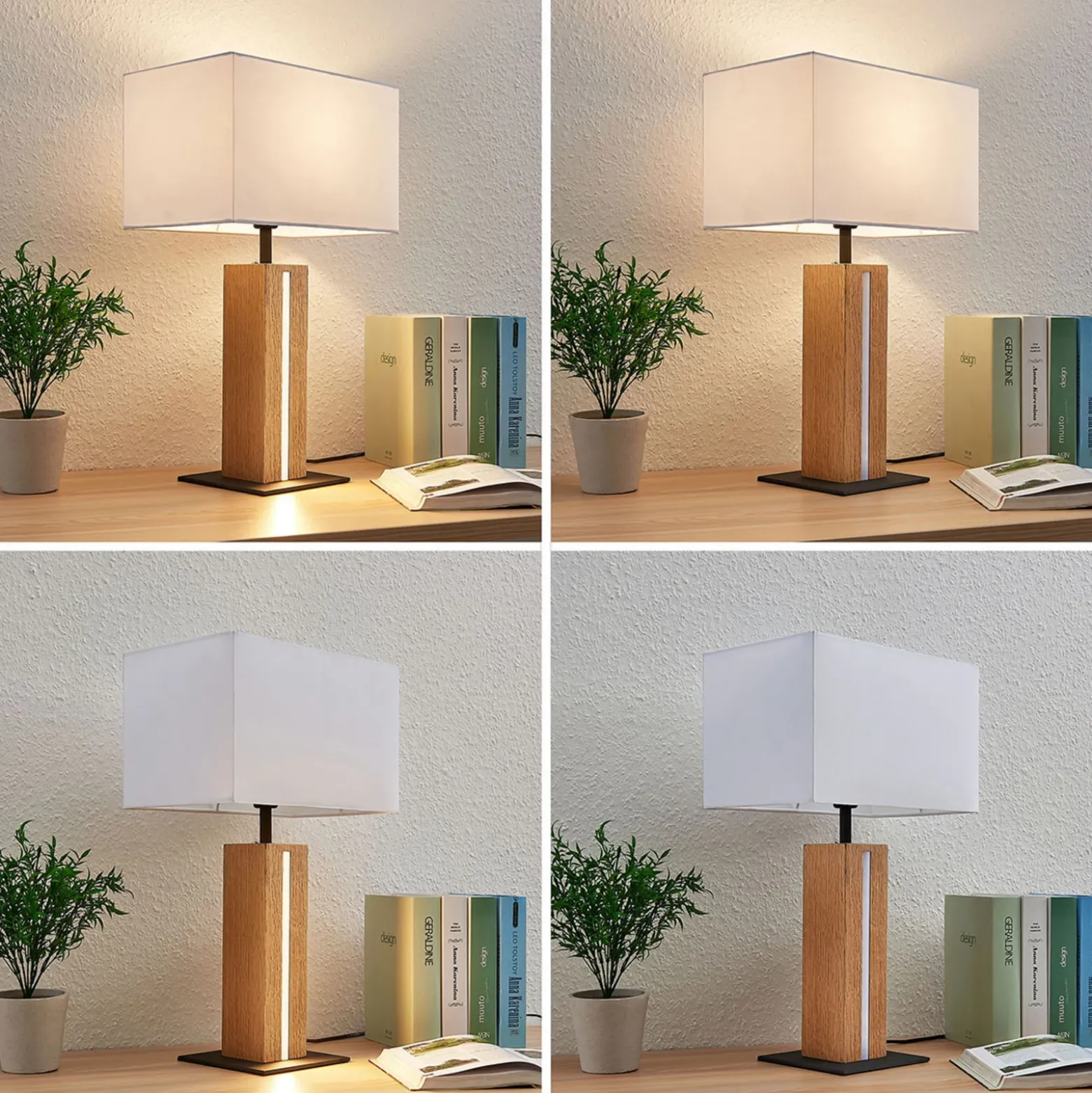 Lámpara de mesa Lindby Garry, 2 luces, blanca, madera, 53 cm, E27