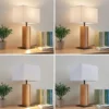 Lámpara de mesa Lindby Garry, 2 luces, blanca, madera, 53 cm, E27