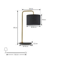 Lámpara de mesa Lindby Hillary, negro/oro, mármol, 49 cm