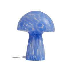 Lámpara de mesa Lindby Hubi, azul, cristal, Ø 22 cm, forma de seta