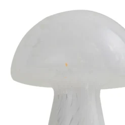 Lámpara de mesa Lindby Hubi, blanca, cristal, Ø 22 cm, forma de seta