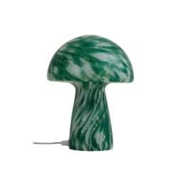 Lámpara de mesa Lindby Hubi, verde, cristal, Ø 22 cm, forma de seta