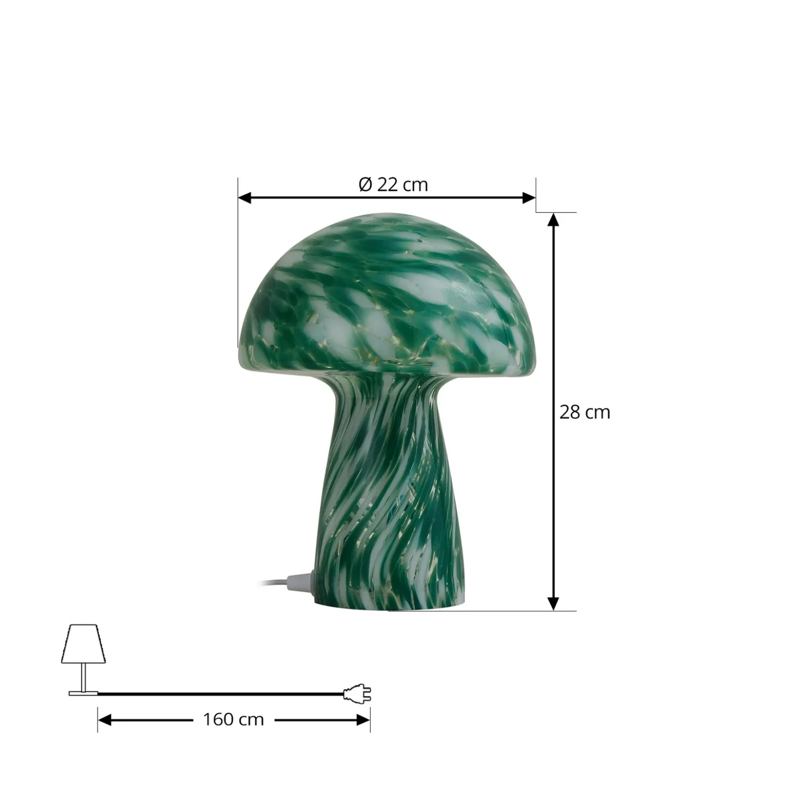 Lámpara de mesa Lindby Hubi, verde, cristal, Ø 22 cm, forma de seta