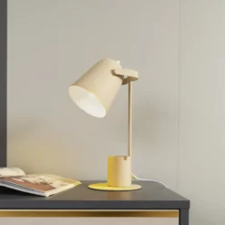 Lámpara de mesa Lindby Ilmar, beige/blanco, metal, Ø 12 cm