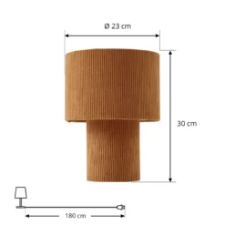 Lámpara de mesa Lindby Jone, marrón claro, textil, 30 cm de altura, E27