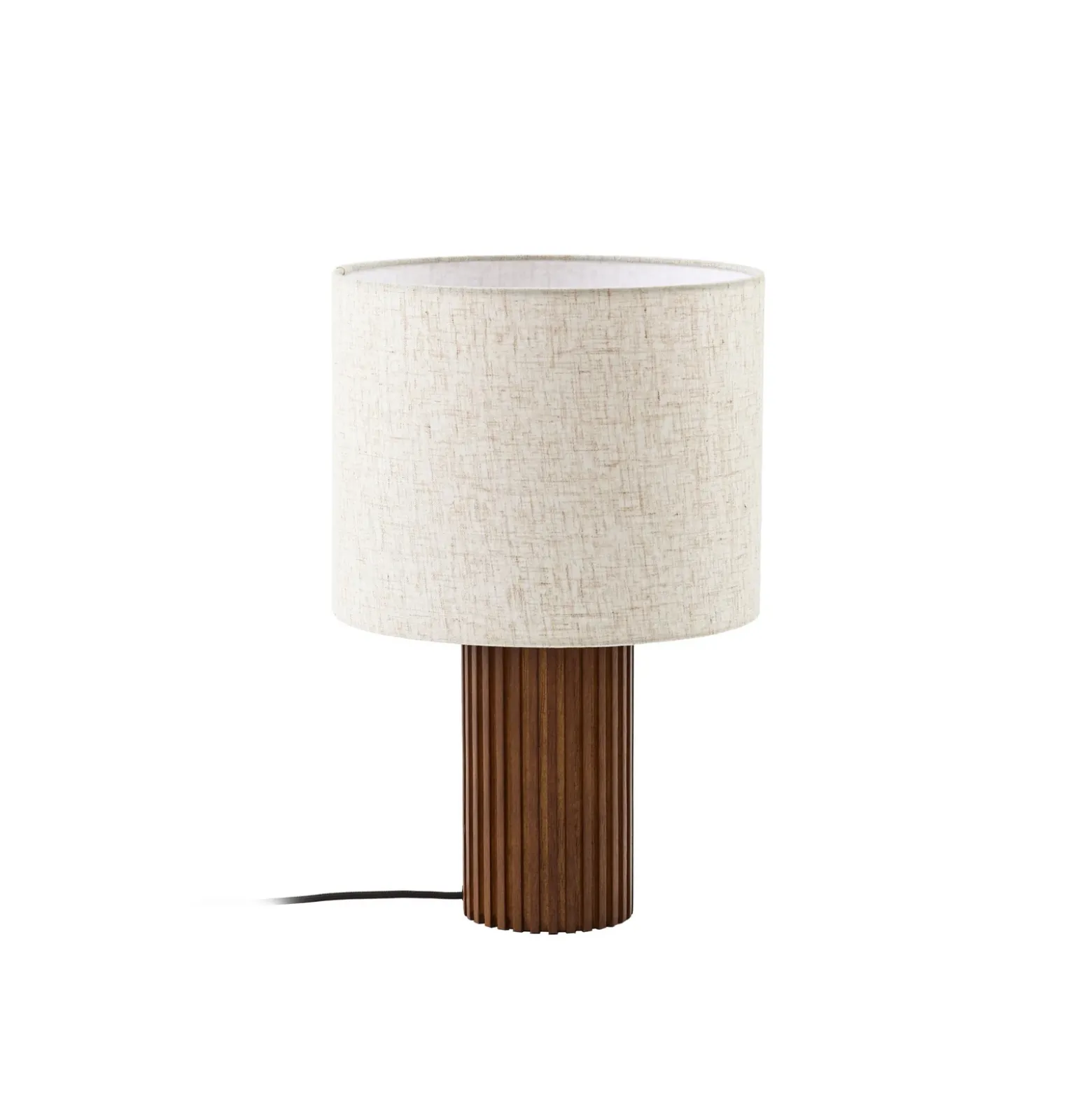 Lámpara de mesa Lindby Kimiko, altura 38 cm, madera de nogal, tela