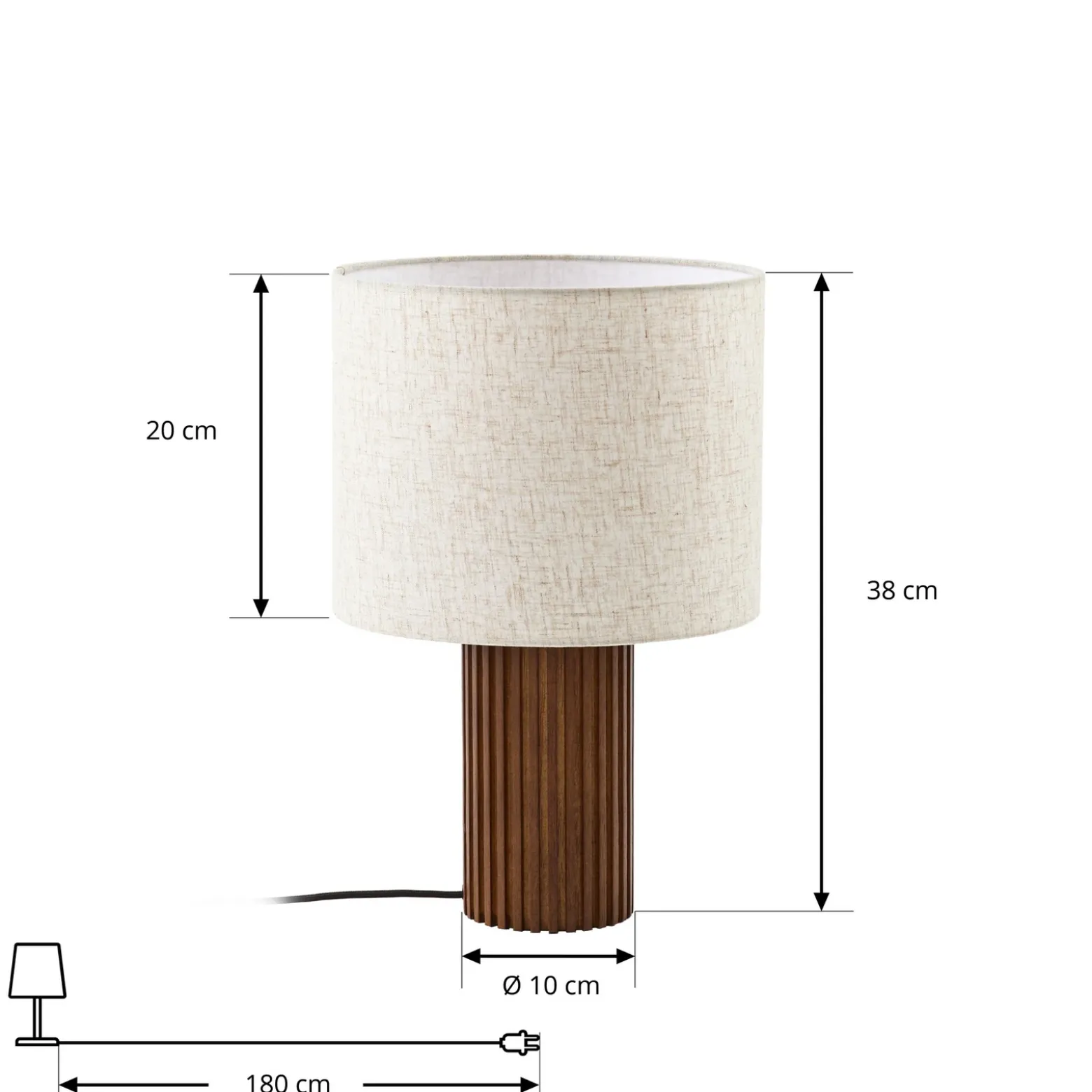 Lámpara de mesa Lindby Kimiko, altura 38 cm, madera de nogal, tela