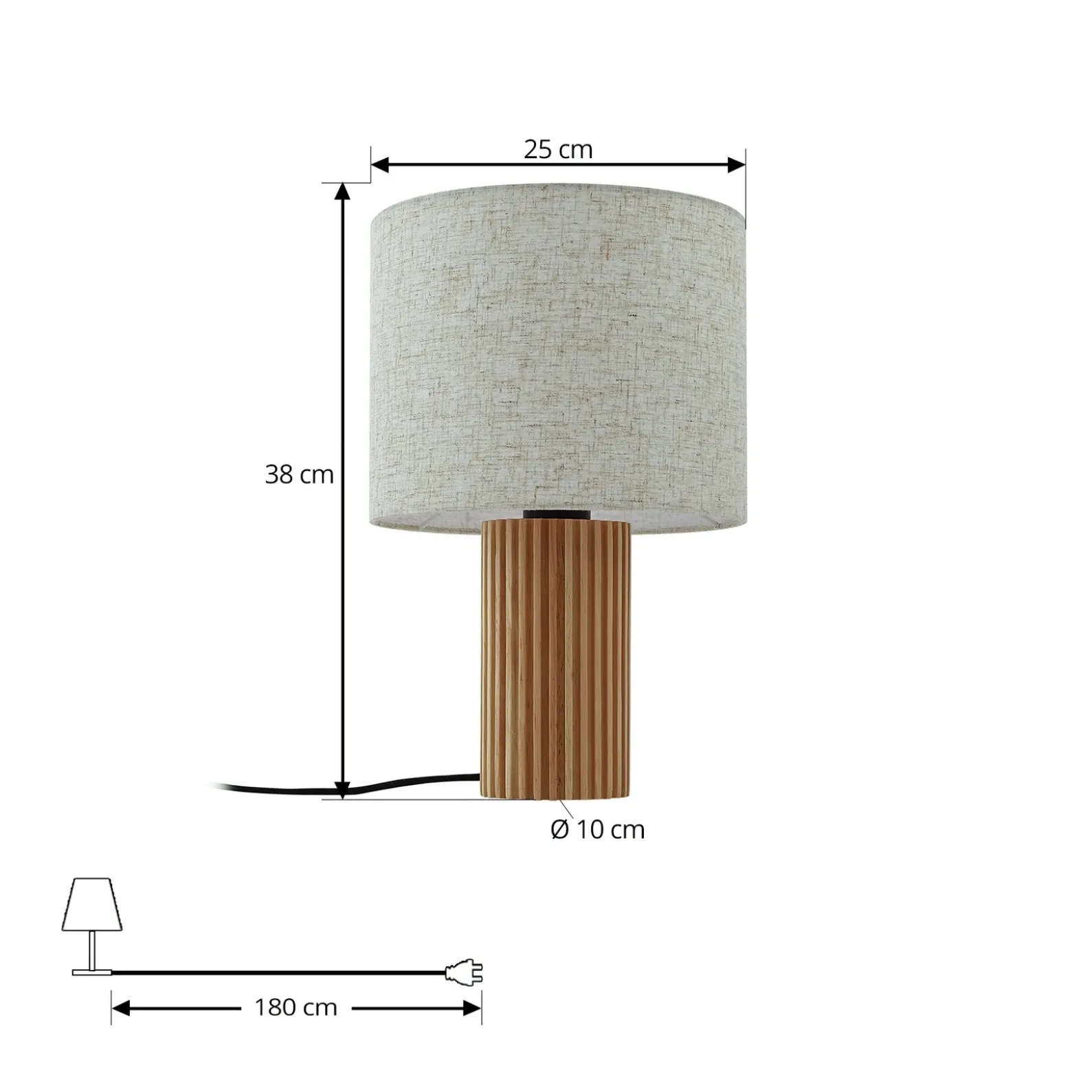 Lámpara de mesa Lindby Kimiko, altura 38 cm, madera, textil