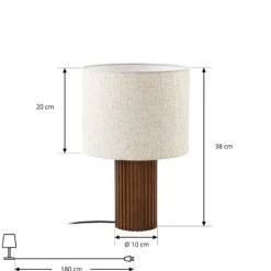 Lámpara de mesa Lindby Kimiko, altura 38 cm, madera de nogal, tela
