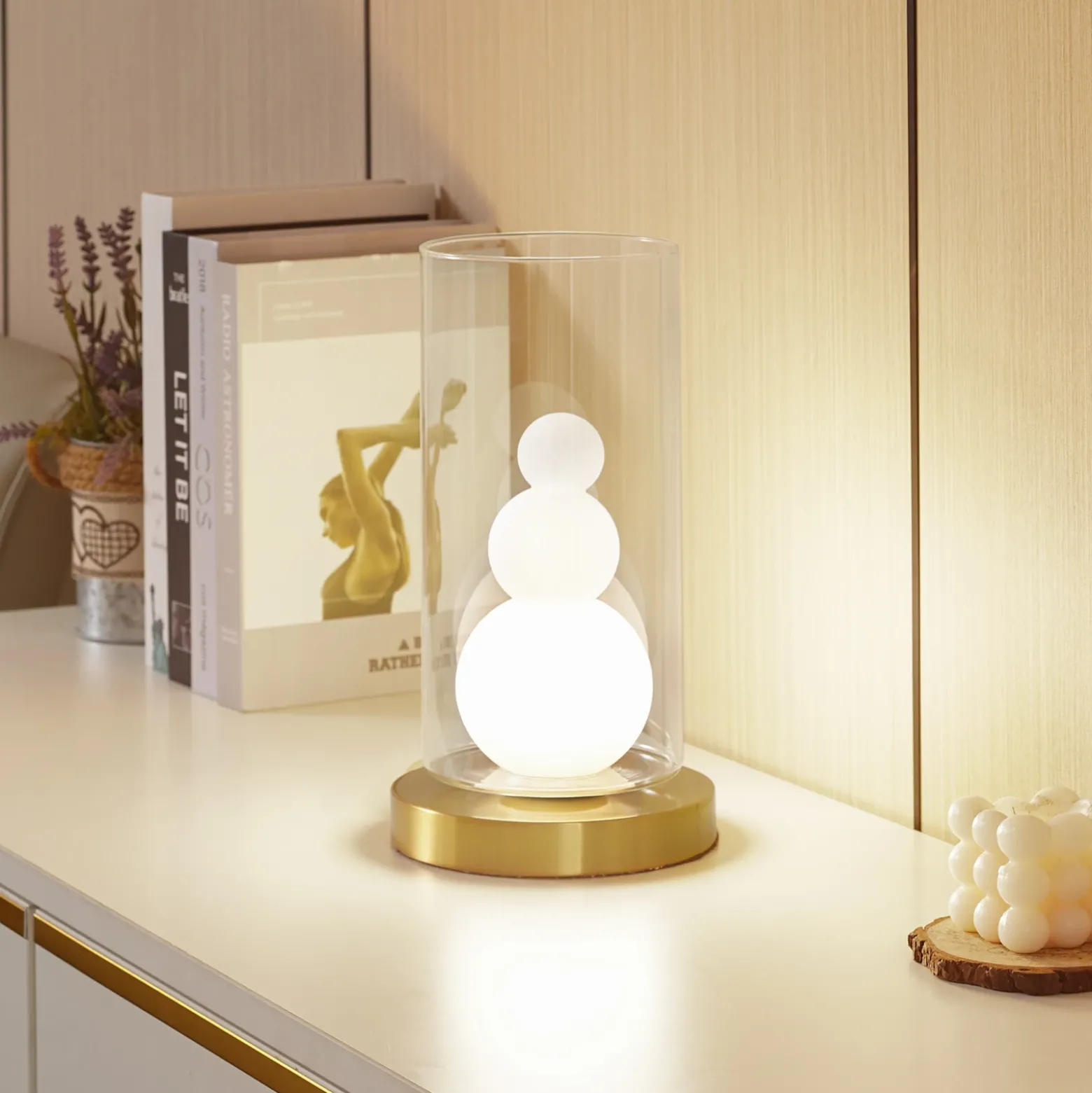 Lámpara de mesa Lindby Kupla, opal/claro, cristal, Ø 20 cm, G9