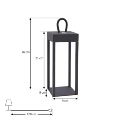 Lámpara de mesa Lindby LED recargable Iruna, negra, metal, 27cm, atenuable.