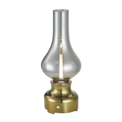 Lámpara de mesa Lindby LED recargable Maxentius, verde, cristal, atenuador