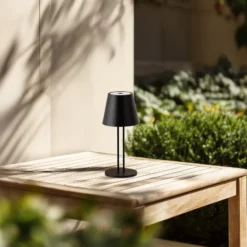 Lámpara de mesa Lindby LED recargable Janea TWIN, negra, metal
