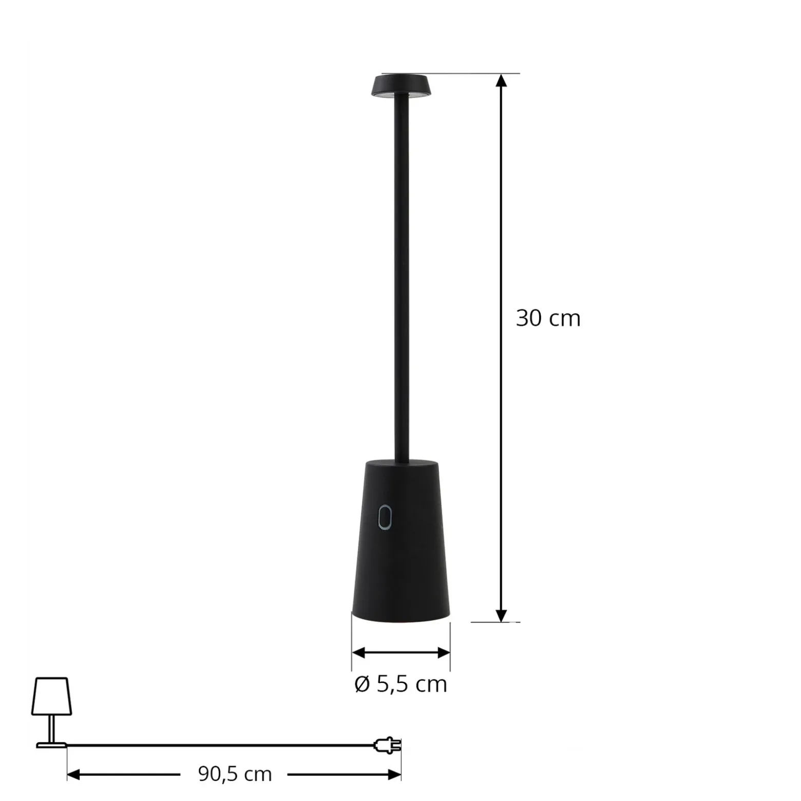 Lámpara de mesa Lindby LED recargable Noelani, altura 30 cm, IP44,