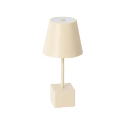 Lámpara de mesa Lindby LED recargable Janea CUBE, beige, metal
