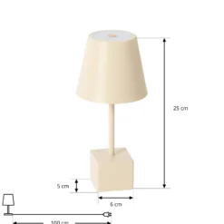Lámpara de mesa Lindby LED recargable Janea CUBE, beige, metal