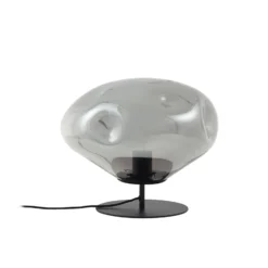 Lámpara de mesa Lindby Lelia, gris humo, cristal, metal, Ø 35 cm