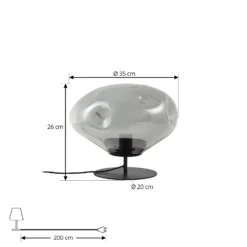 Lámpara de mesa Lindby Lelia, gris humo, cristal, metal, Ø 35 cm