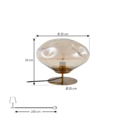 Lámpara de mesa Lindby Lelia, ámbar, cristal, metal, Ø 35 cm
