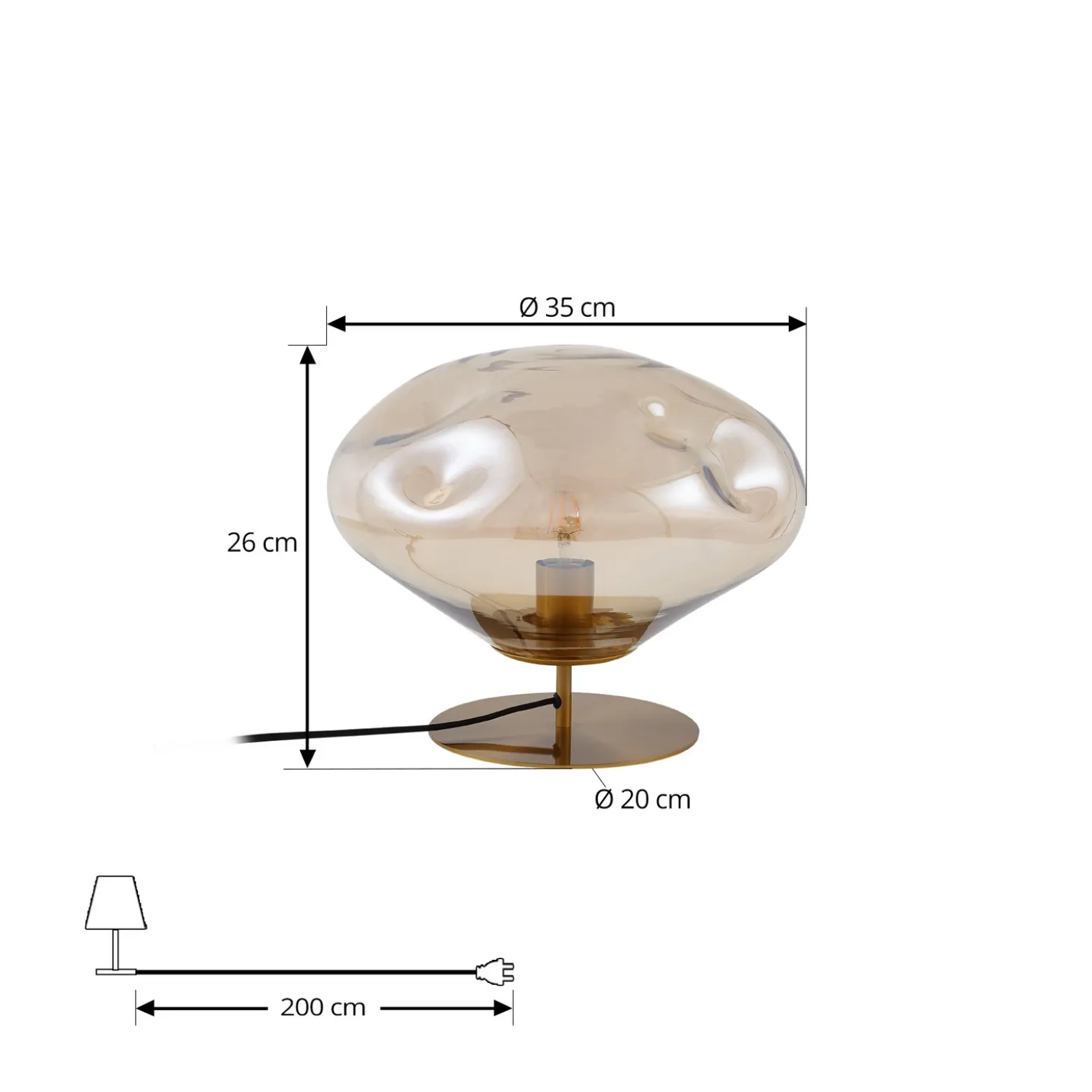 Lámpara de mesa Lindby Lelia, ámbar, cristal, metal, Ø 35 cm