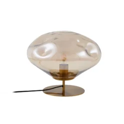 Lámpara de mesa Lindby Lelia, ámbar, cristal, metal, Ø 35 cm