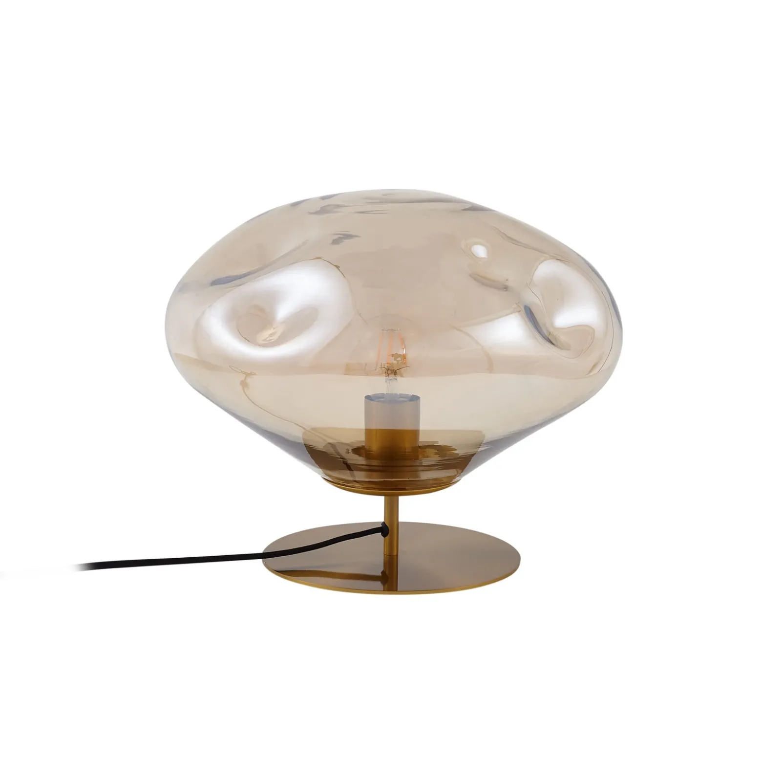 Lámpara de mesa Lindby Lelia, ámbar, cristal, metal, Ø 35 cm