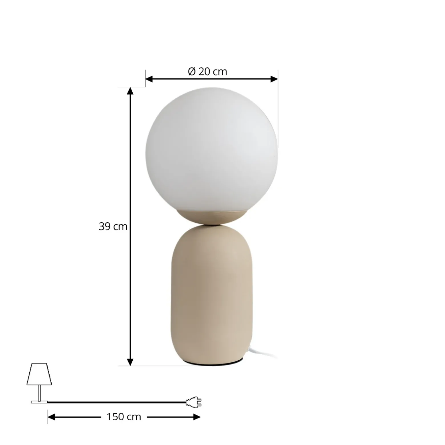 Lámpara de mesa Lindby Lennes, beige, cristal, Ø 20 cm