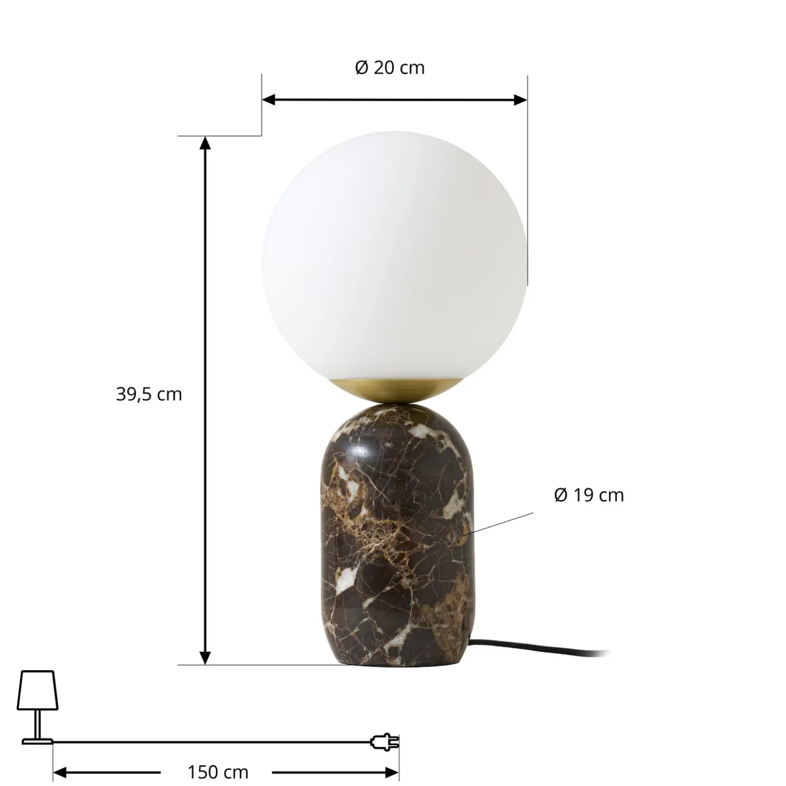 Lámpara de mesa Lindby Lennes x Eva Söllner, marrón, mármol, Ø20 cm