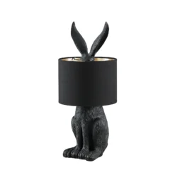Lámpara de mesa Lindby Lorentina, 56 cm, conejo, negro, textil