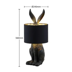 Lámpara de mesa Lindby Lorentina, 56 cm, conejo, negro, textil