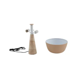 Lámpara de mesa Lindby Magritt, beige, metal, piedra, 41 cm