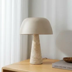 Lámpara de mesa Lindby Magritt, beige, metal, piedra, 41 cm