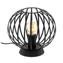 Lámpara de mesa Lindby Maivi, negra, 25 cm, hierro, jaula