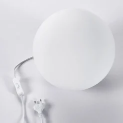 Lámpara de mesa Lindby Marike, blanca, cristal, globo, Ø 25 cm, E27