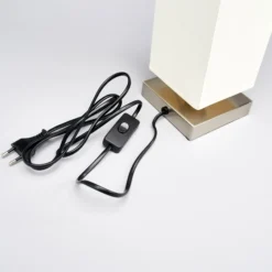 Lámpara de mesa Lindby Martje, altura 35 cm, blanca, textil, metal