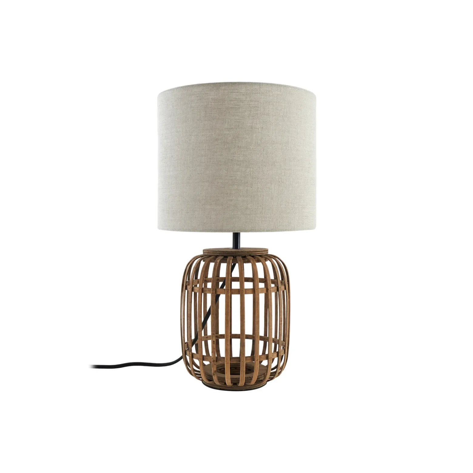 Lámpara de mesa Lindby Marzanna, gris, bambú, 42,5 cm, E27