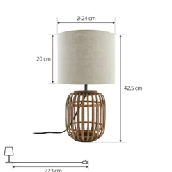 Lámpara de mesa Lindby Marzanna, gris, bambú, 42,5 cm, E27