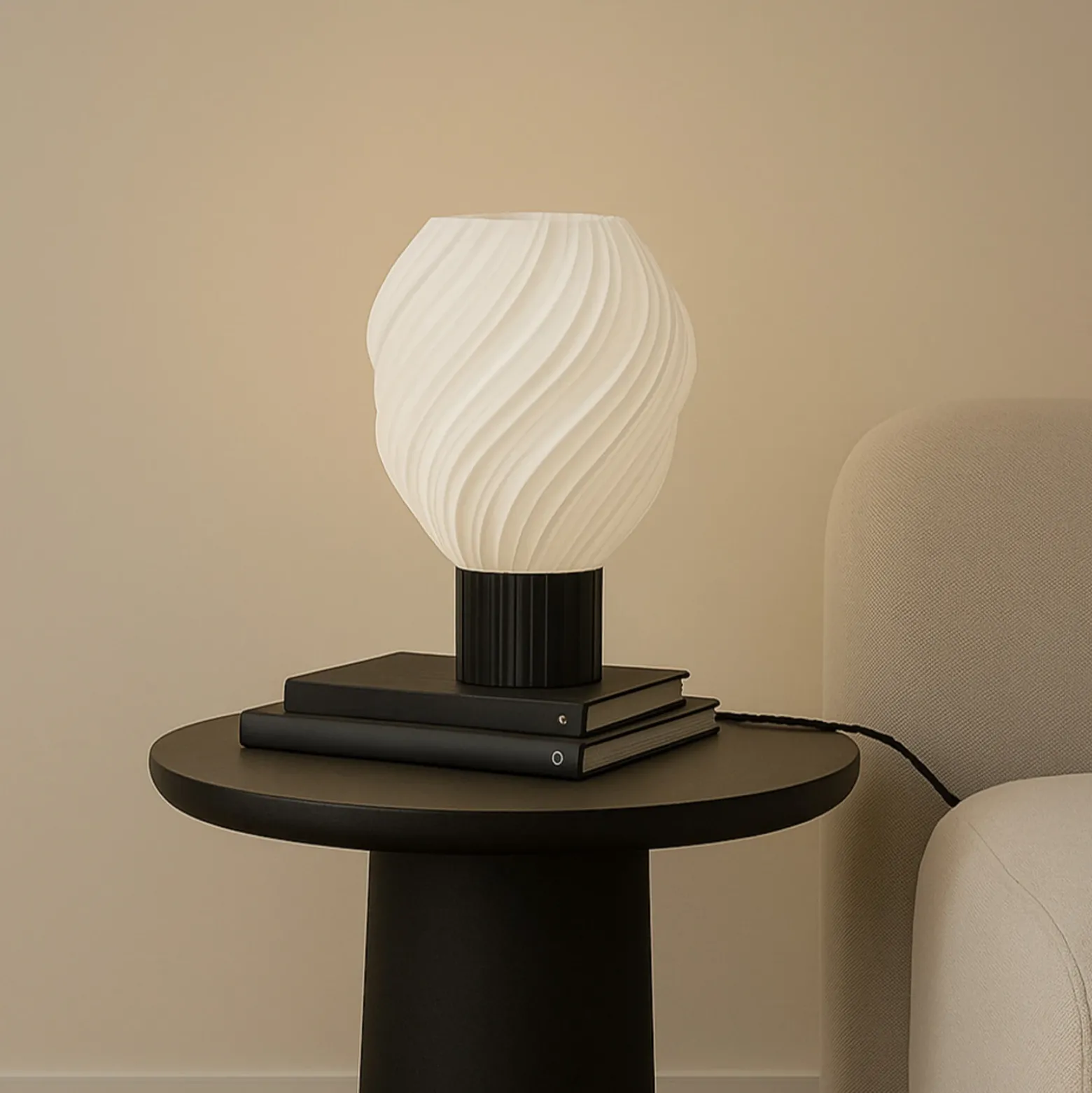 Lámpara de mesa Lindby Nuvia, altura 39,1 cm, blanca, impresión 3D