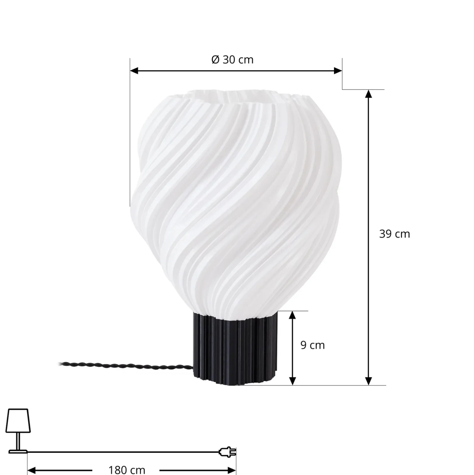 Lámpara de mesa Lindby Nuvia, altura 39,1 cm, blanca, impresión 3D