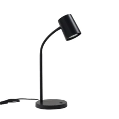 Lámpara de mesa Lindby Radka, negra, plástico, brazo flexible