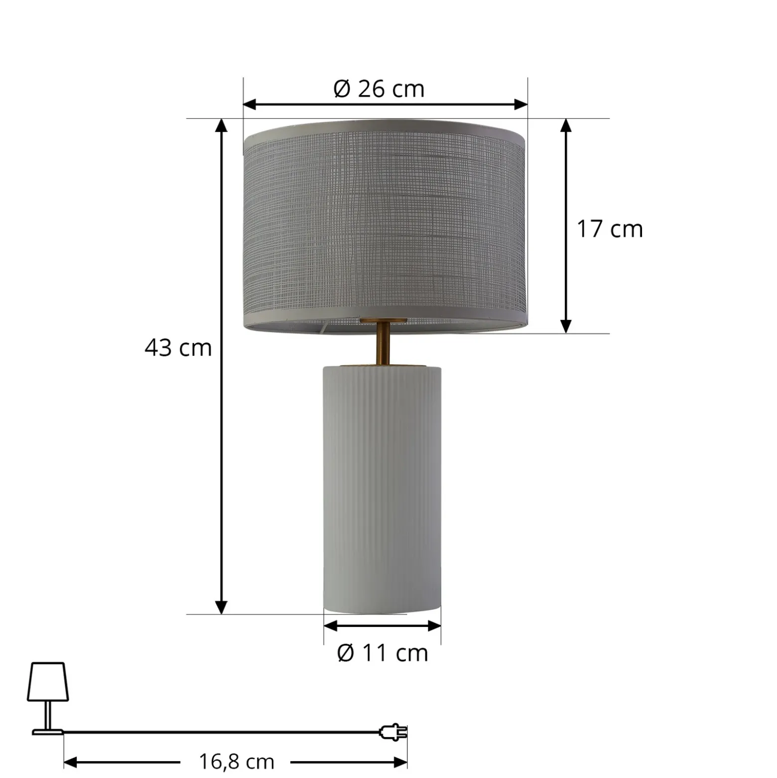 Lámpara de mesa Lindby Sorscha, blanca, hierro, Ø 26 cm