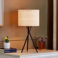 Lámpara de mesa Lindby Soula, Ø 26 cm, beige, plástico, E27