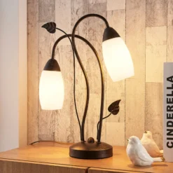 Lámpara de mesa Lindby Stefania, negro/oro, cristal, E14, 40 cm